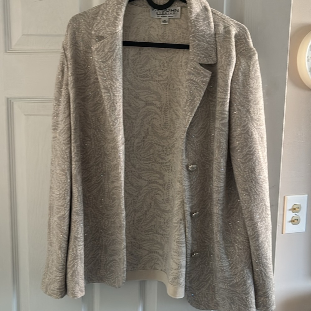St. John Evening Beaded Knit Jacket - Cream, Size 14